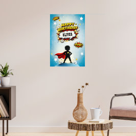 Póster Nombre de niño superhéroe estilo cómic Cumpleaños