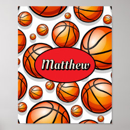 Póster nombre de patrón de baloncesto rojo