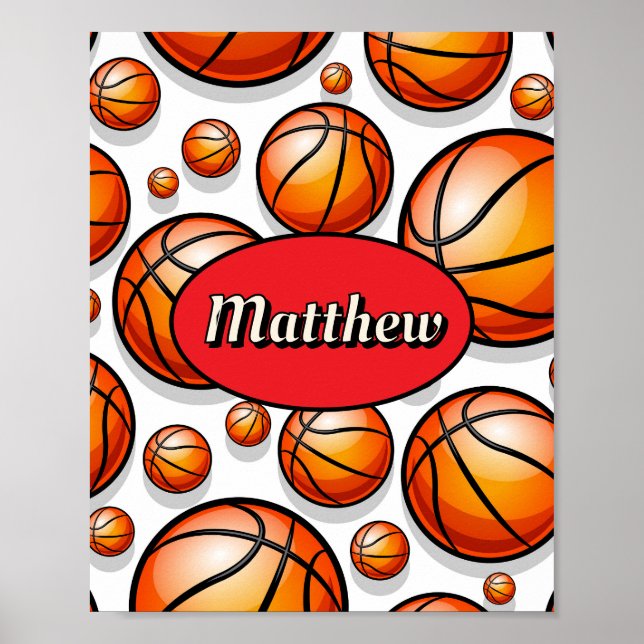 Póster nombre de patrón de baloncesto rojo (Frente)