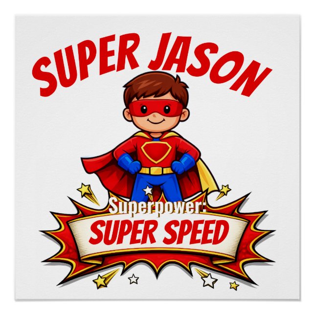 Póster Nombre de superhéroe personalizado para niños (Anverso)