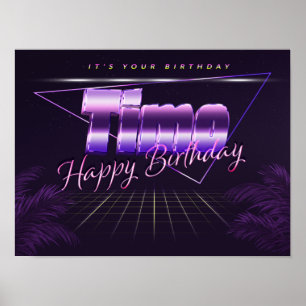 Póster Nombre de Timo Vorname lila retro Poster Geburtsta