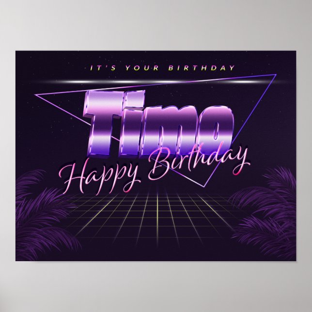 Póster Nombre de Timo Vorname lila retro Poster Geburtsta (Frente)