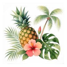 Nombre de verano Floral Hawái Piña y Hibisco