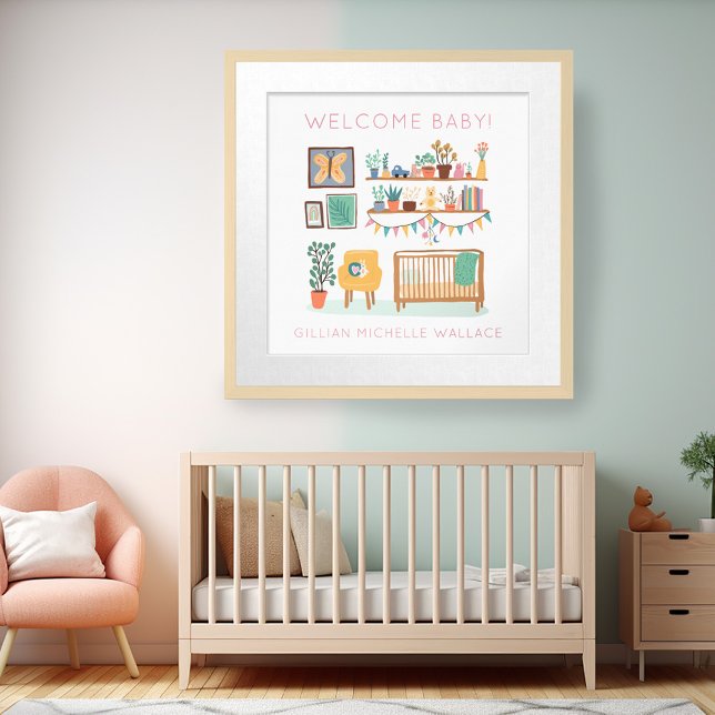Póster NOMBRE DEL BEBÉ DEL PERSONALIZADO DEL Ilustracion  (Cute Nursery Illustration CUSTOM BABY NAME Poster)