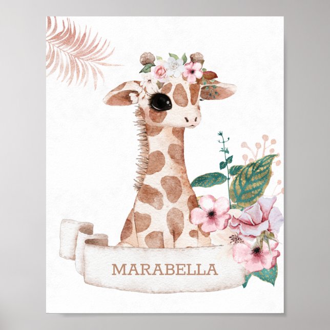 Póster *~* Nombre del bebé Giraffe Chica de la guardería  (Frente)