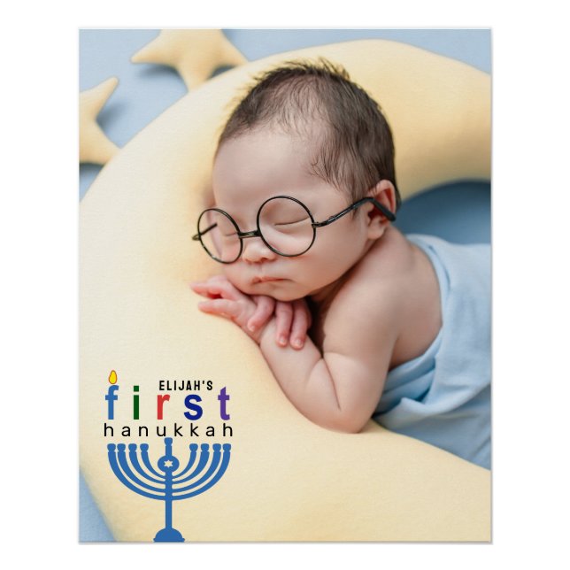 Póster Nombre del bebé Primer Hanukkah Menorah Festival L (Anverso)