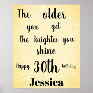 Póster Nombre del cumpleaños 30 del destello de oro