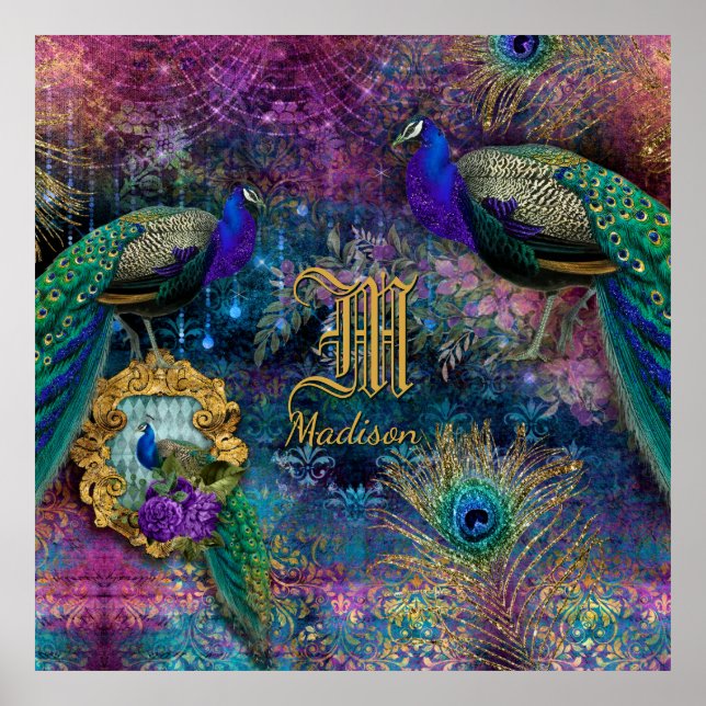 Póster Nombre del monograma del Purpurina de cosecha de p (Frente)