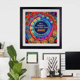 Póster Nombre del profesor y rock de clase, diversión col