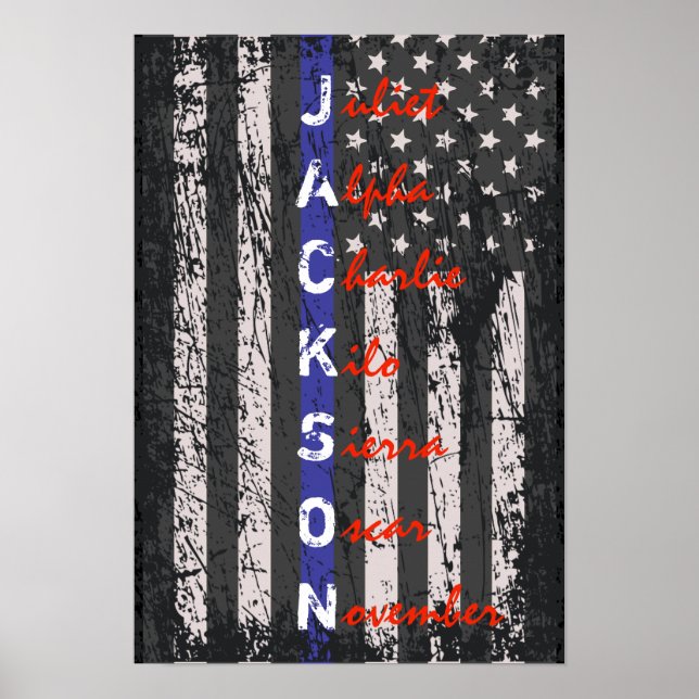 Póster Nombre delgado del alfabeto fonético de la línea a (Frente)