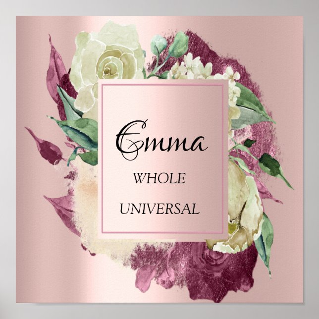 Póster Nombre Emma Significa Marsala Rosas Rosa Novia (Frente)
