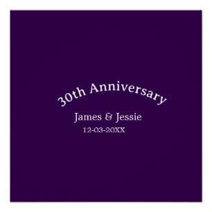 Póster nombre fecha aniversario de bodas 30º simple púrpu