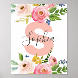 Póster Nombre floral Chica bebé enfermera Boho personaliz