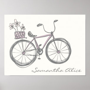 Póster Nombre gris de lavanda del Ilustracion de biciclet