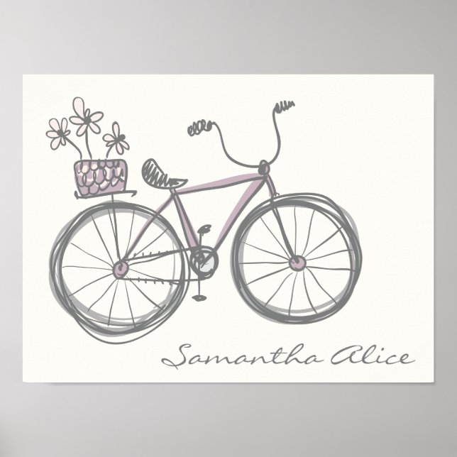 Póster Nombre gris de lavanda del Ilustracion de biciclet (Frente)