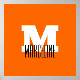 Póster Nombre moderno y elegante inicial   Naranja Neon S