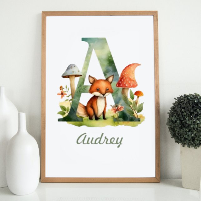 Póster Nombre Monogramado Nursery Poster Woodland Letra A (Monogrammed Name Nursery Poster Woodland Letter A)