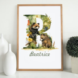 Póster Nombre Monogramado Nursery Poster Woodland Letra B