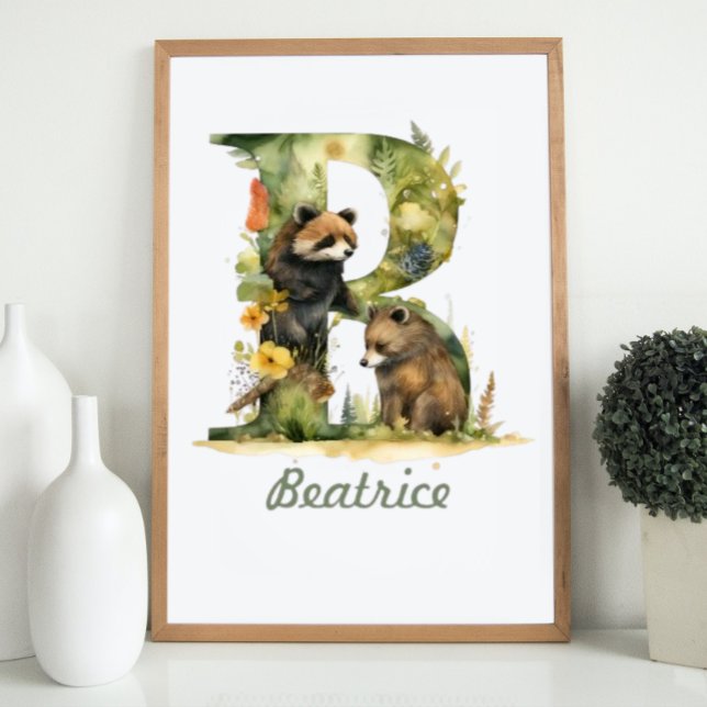 Póster Nombre Monogramado Nursery Poster Woodland Letra B (Monogrammed Name Nursery Poster Woodland Letter B)