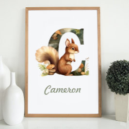 Póster Nombre Monogramado Nursery Poster Woodland Letra C