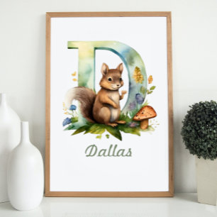 Póster Nombre Monogramado Nursery Poster Woodland Letra D