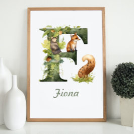 Póster Nombre Monogramado Nursery Poster Woodland Letra F