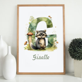 Póster Nombre Monogramado Nursery Poster Woodland Letra G