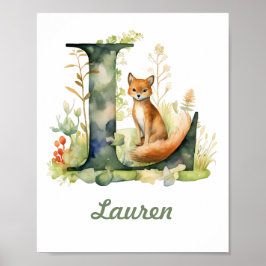 Póster Nombre Monogramado Nursery Poster Woodland Letra L