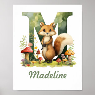 Póster Nombre Monogramado Nursery Poster Woodland Letra M