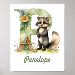 Póster Nombre Monogramado Nursery Poster Woodland Letra P