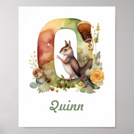 Póster Nombre Monogramado Nursery Poster Woodland Letra Q