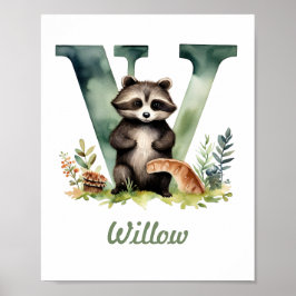 Póster Nombre Monogramado Nursery Poster Woodland Letra W