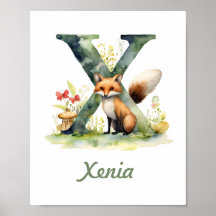 Nombre Monogramado Nursery Poster Woodland Letra X