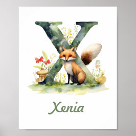 Póster Nombre Monogramado Nursery Poster Woodland Letra X