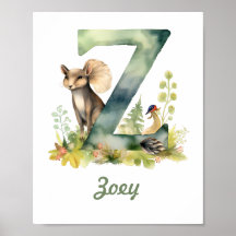 Nombre monogramado Nursery Poster Woodland Letra Z