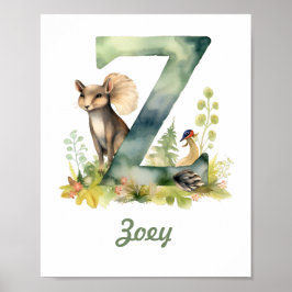Póster Nombre monogramado Nursery Poster Woodland Letra Z