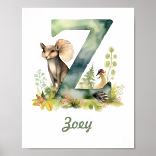 Póster Nombre monogramado Nursery Poster Woodland Letra Z