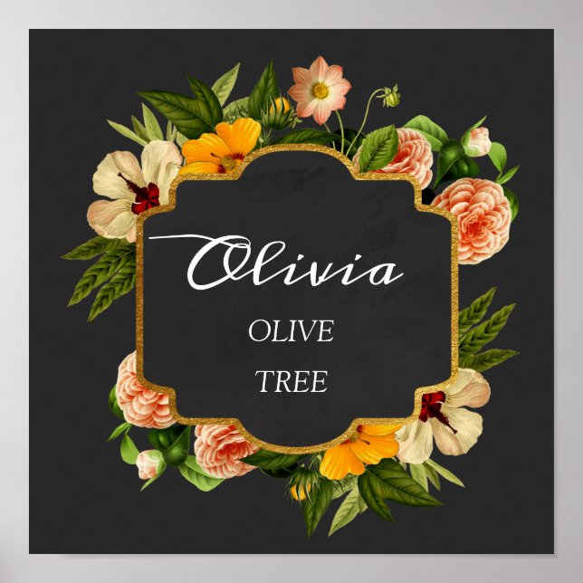 Póster Nombre Olivia significa regalo de marco para Rosas (Frente)