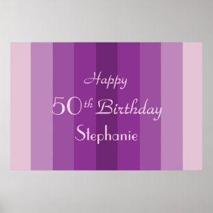 Póster Nombre Personalizado, 50 Cumpleaños Raya Morada