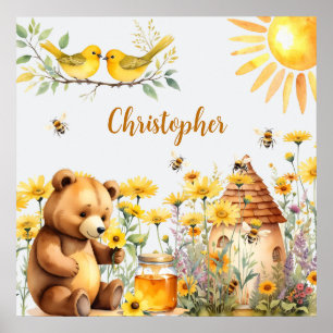 Póster Nombre Personalizado Abejas Abejas Teddy Bear