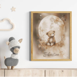 Póster Nombre personalizado acuarela Teddy Bear Nursery
