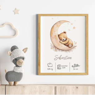 Póster Nombre personalizado acuarela Teddy Bear Nursery