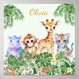 Póster Nombre personalizado Animales de la selva tropical