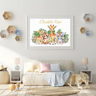 Póster Nombre personalizado Animales de la selva tropical
