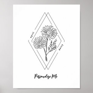Póster Nombre personalizado April Daisy Birth Flower
