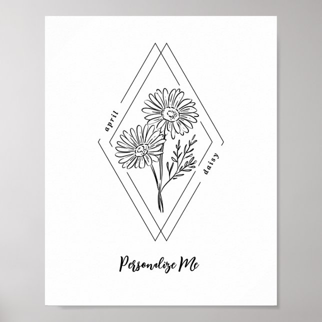 Póster Nombre personalizado April Daisy Birth Flower (Frente)