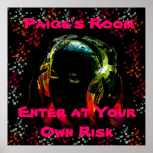 Póster Nombre personalizado audífonos musicales de Chica