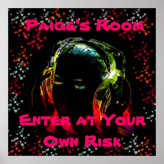 Póster Nombre personalizado audífonos musicales de Chica  (Frente)