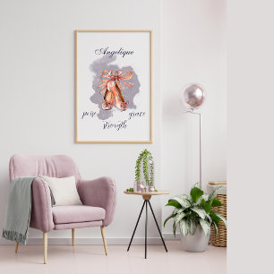 Póster Nombre personalizado Ballet de texto Pointe Shoes 