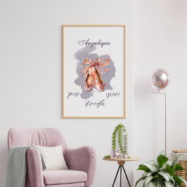 Póster Nombre personalizado Ballet de texto Pointe Shoes